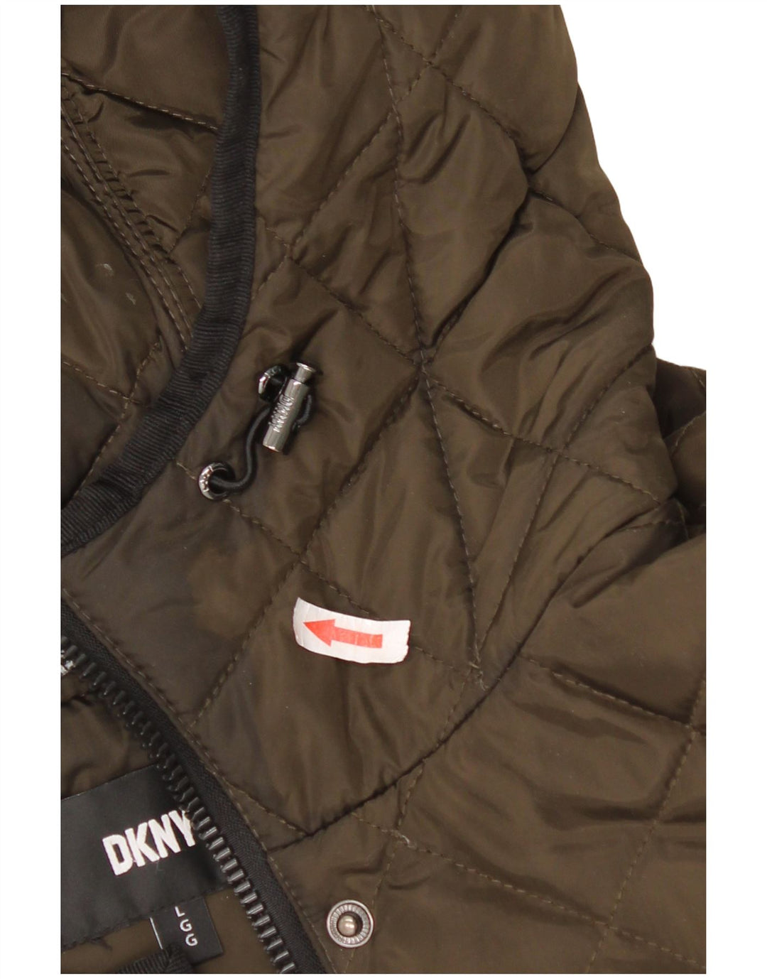 Женское стеганое пальто Dkny с капюшоном UK 16, большой полиэстер цвета хаки