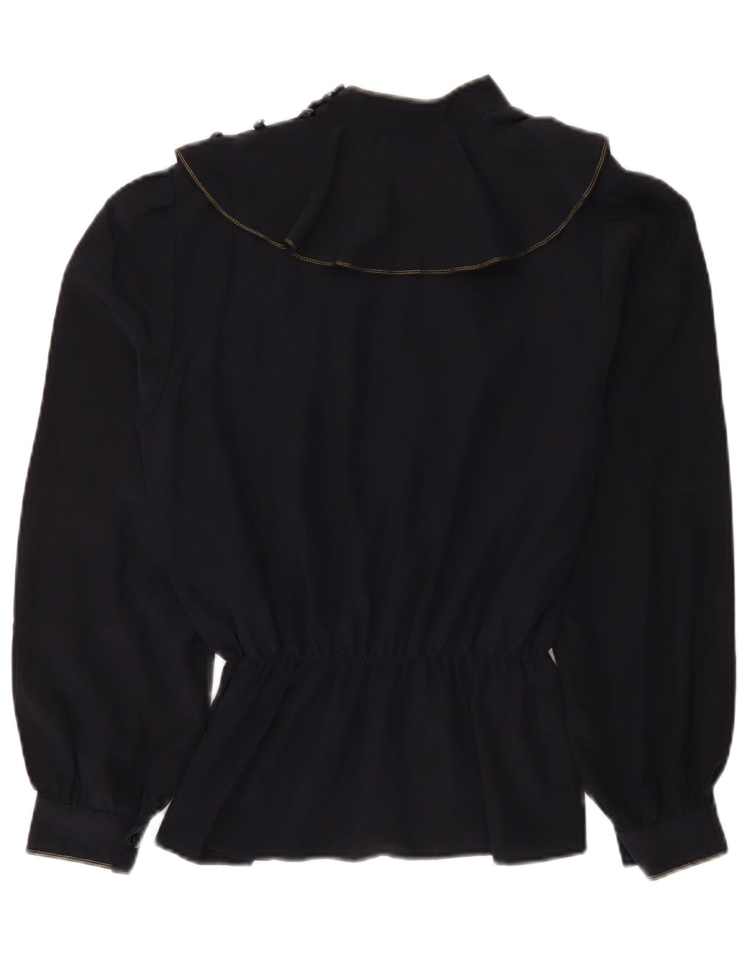 Винтажная женская блузка с длинным рукавом, топ UK 14, средний темно-синий с цветочным принтом