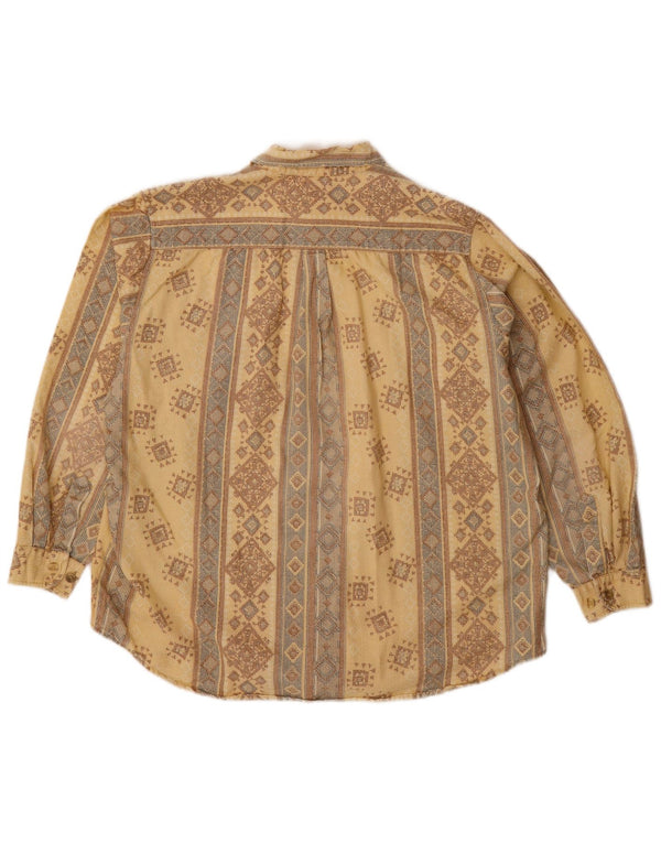 Мужская рубашка VINTAGE, размер 15 1/2 16 39/40, средний размер, бежевый хлопок с геометрическим рисунком