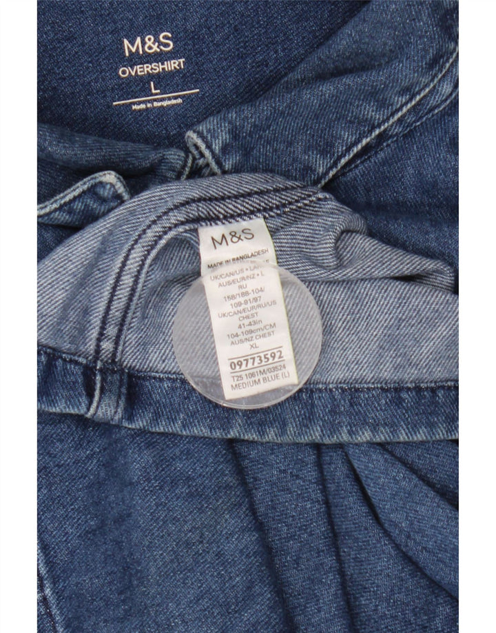 Мужская джинсовая рубашка Marks & Spencer, классическая синяя хлопковая рубашка большого размера