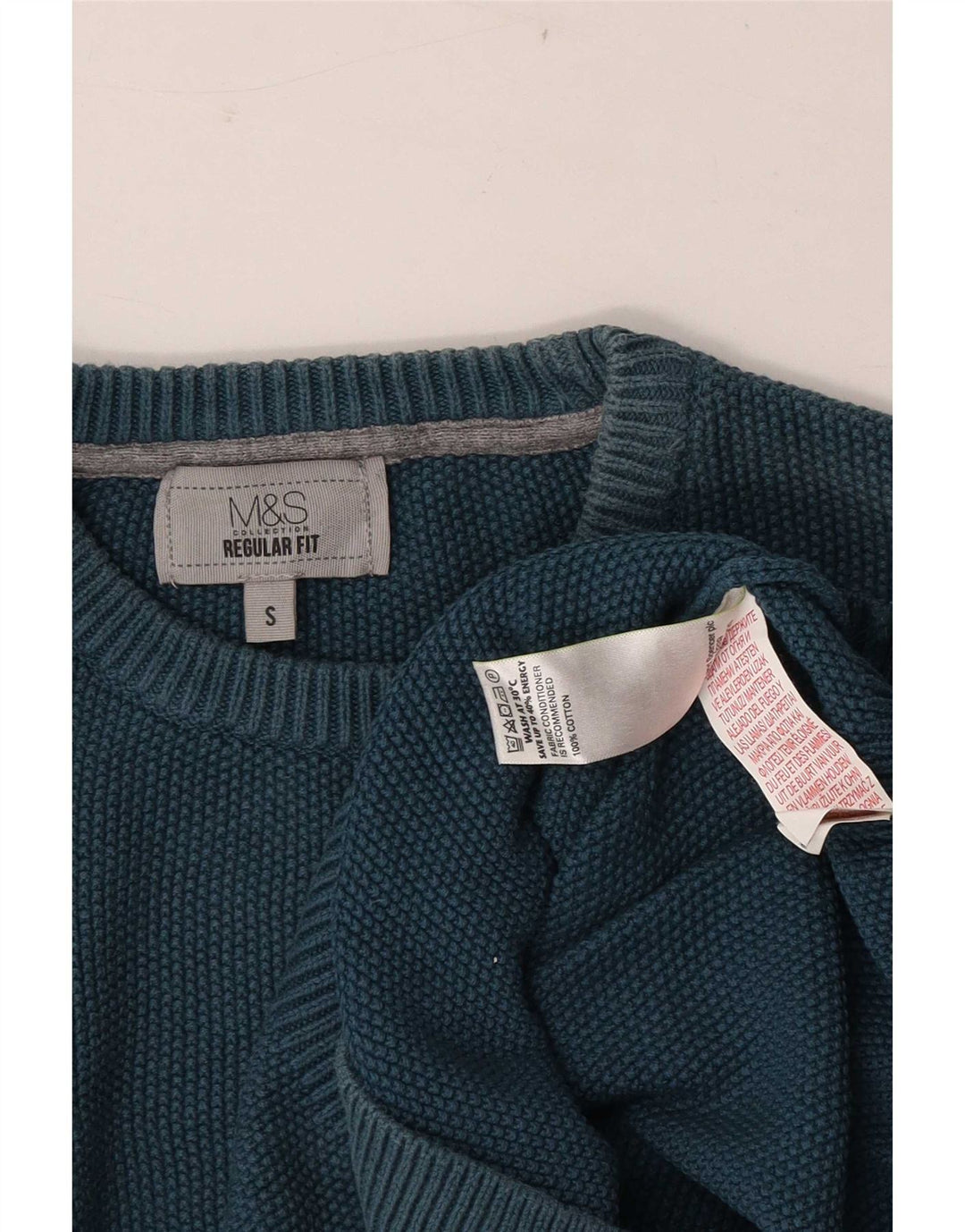 Мужской джемпер обычного кроя Marks & Spencer, маленький синий хлопковый свитер с круглым вырезом