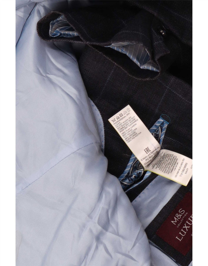 Мужской пиджак Marks & Spencer с 2 пуговицами, Великобритания, 44 XL, темно-синий, льняной в клетку