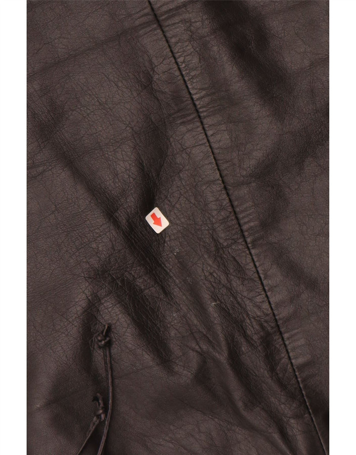 ВИНТАЖНАЯ женская кожаная юбка EU 34 XS W24 Черная кожа