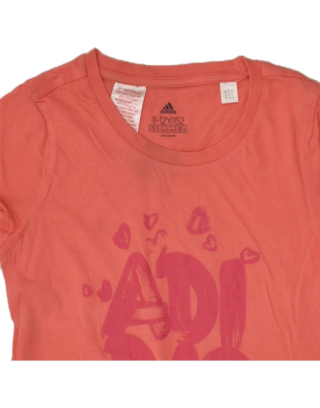ADIDAS Girls Graphic T-Shirt Top 11-12 Years Pink Cotton | Vintage Adidas | Thrift | Second-Hand Adidas | Used Clothing | Messina Hembry 