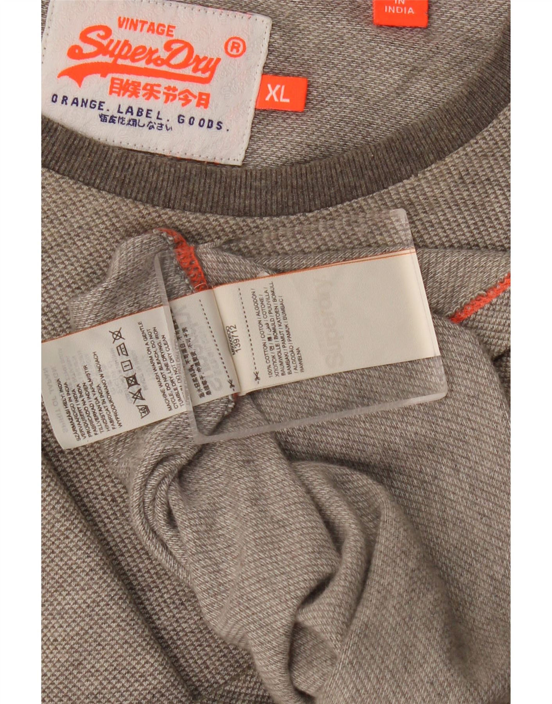 Мужской топ Superdry с длинным рукавом XL, серый хлопок