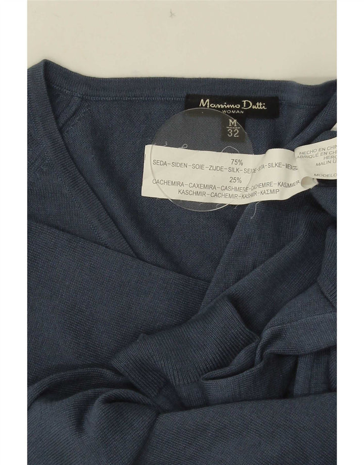 Женский джемпер с v-образным вырезом Massimo Dutti UK 12, средний синий шелк