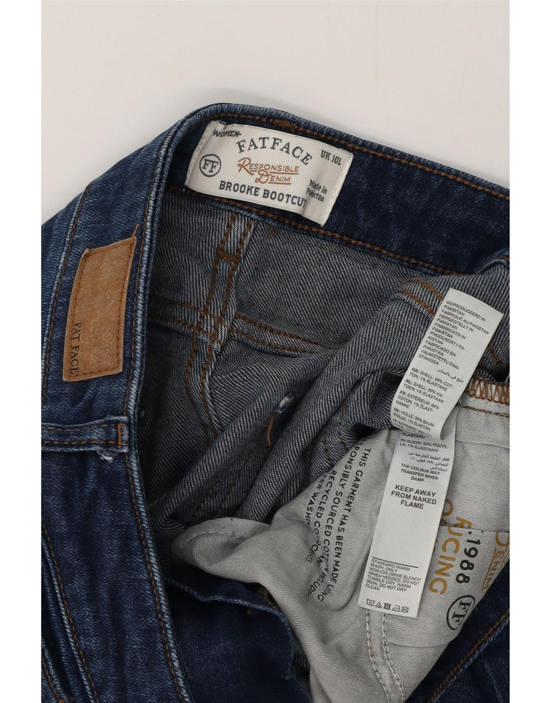 Женские джинсы Bootcut Fat Face, Великобритания, 10 маленьких размеров, W30 L32, темно-синий, хлопок