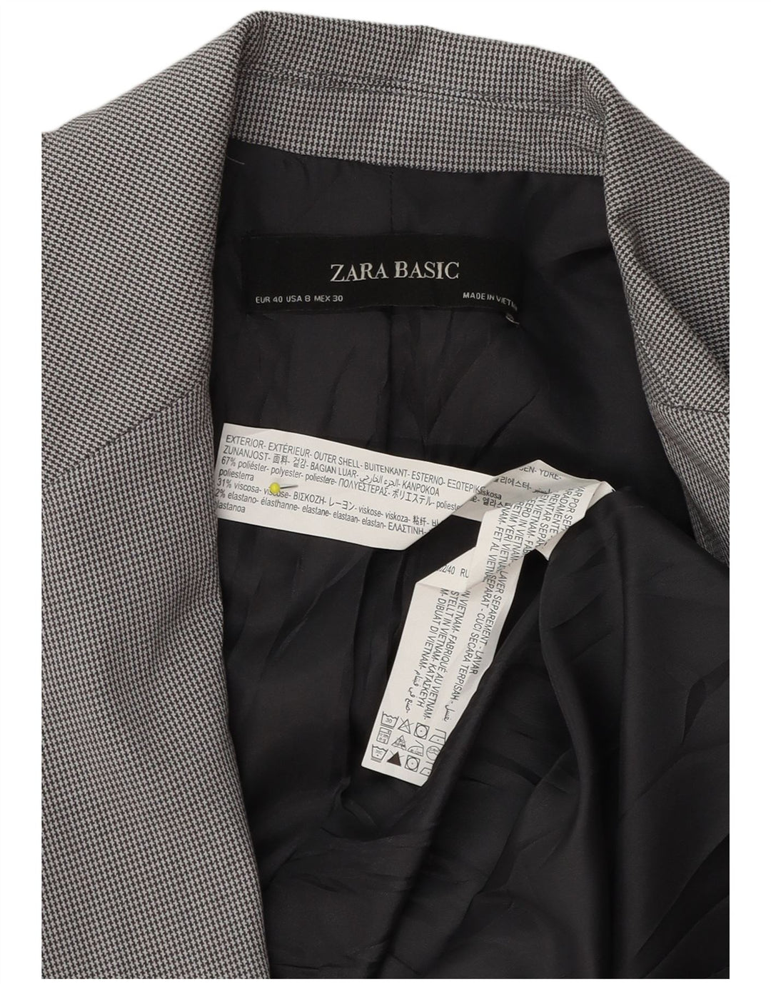 Женский пиджак на 1 пуговице Zara EU 40, средний серый полиэстер с узором «гусиные лапки»