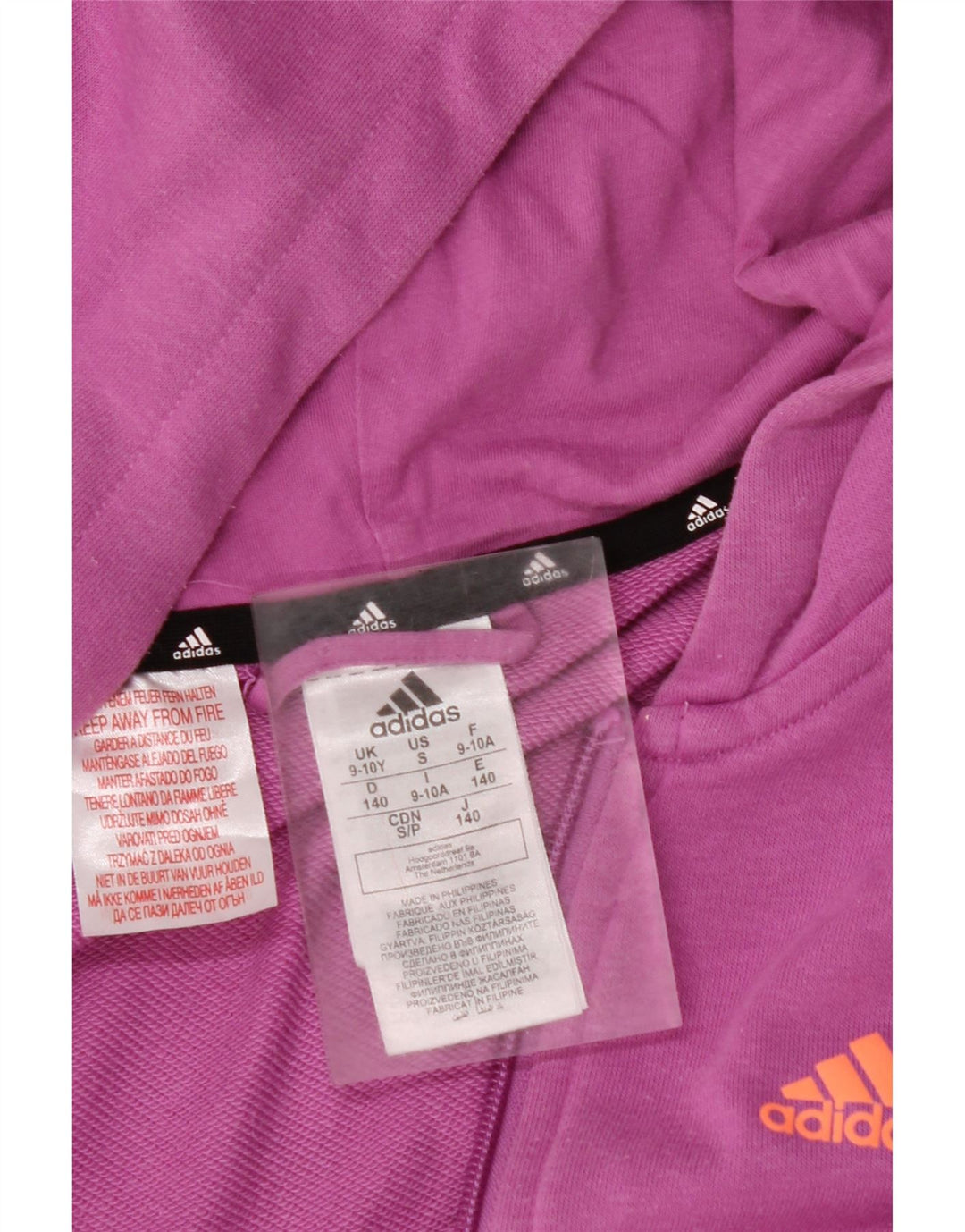 Свитер с капюшоном и молнией с графическим рисунком для девочек ADIDAS, 9–10 лет, хлопок, фиолетовый цвет