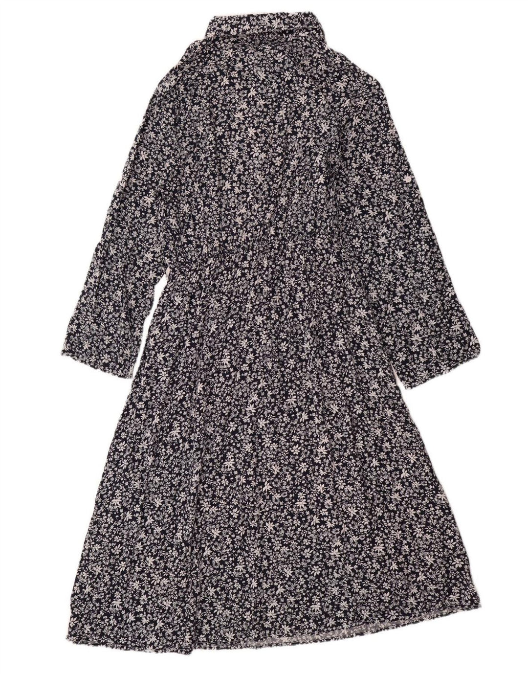 ВИНТАЖНОЕ женское платье макси с длинными рукавами, Великобритания 14, большой темно-синий цветочный хлопок