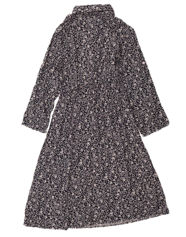 ВИНТАЖНОЕ женское платье макси с длинными рукавами, Великобритания 14, большой темно-синий цветочный хлопок