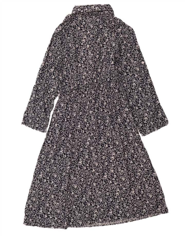 ВИНТАЖНОЕ женское платье макси с длинными рукавами, Великобритания 14, большой темно-синий цветочный хлопок