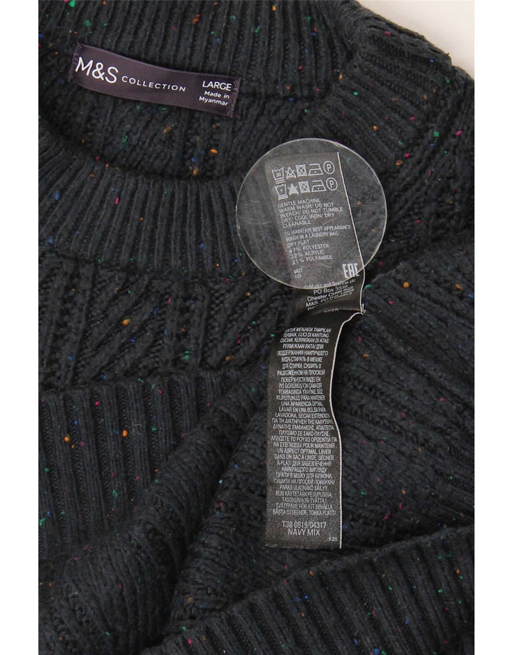Мужской джемпер с круглым вырезом Marks & Spencer, большой темно-синий в крапинку
