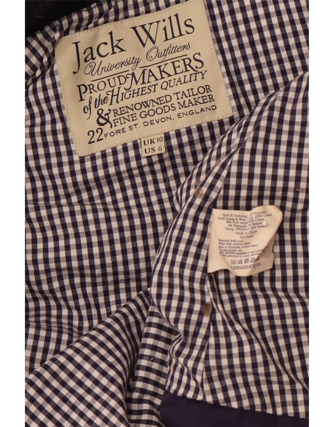 Женский утепленный жилет с капюшоном JACK WILLS UK 10, маленький темно-синий, полиэстер