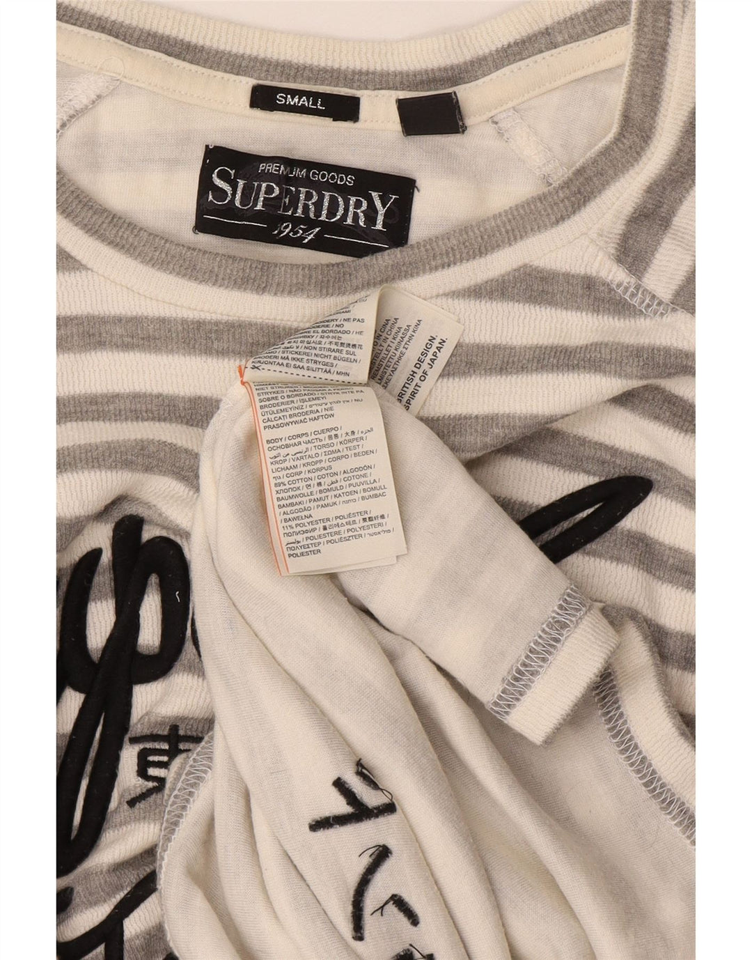 Женский топ с рисунком Superdry с длинным рукавом, Великобритания, 10 маленьких серых полосок, хлопок