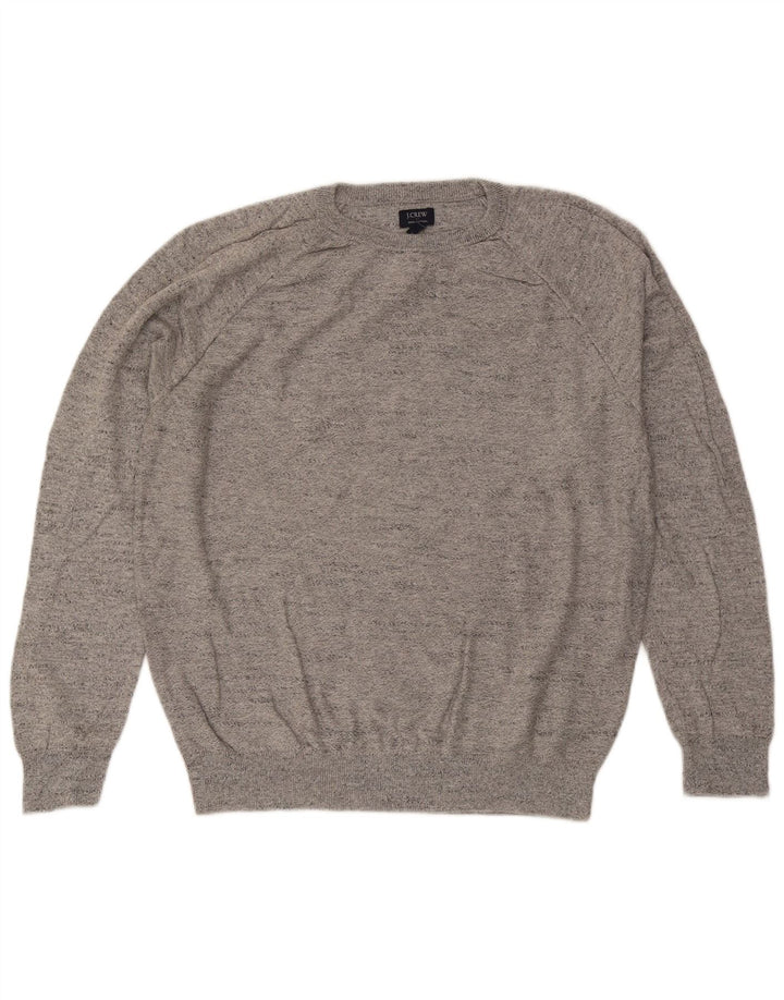 Мужской джемпер с круглым вырезом J. Crew, большой серый хлопковый свитер в крапинку