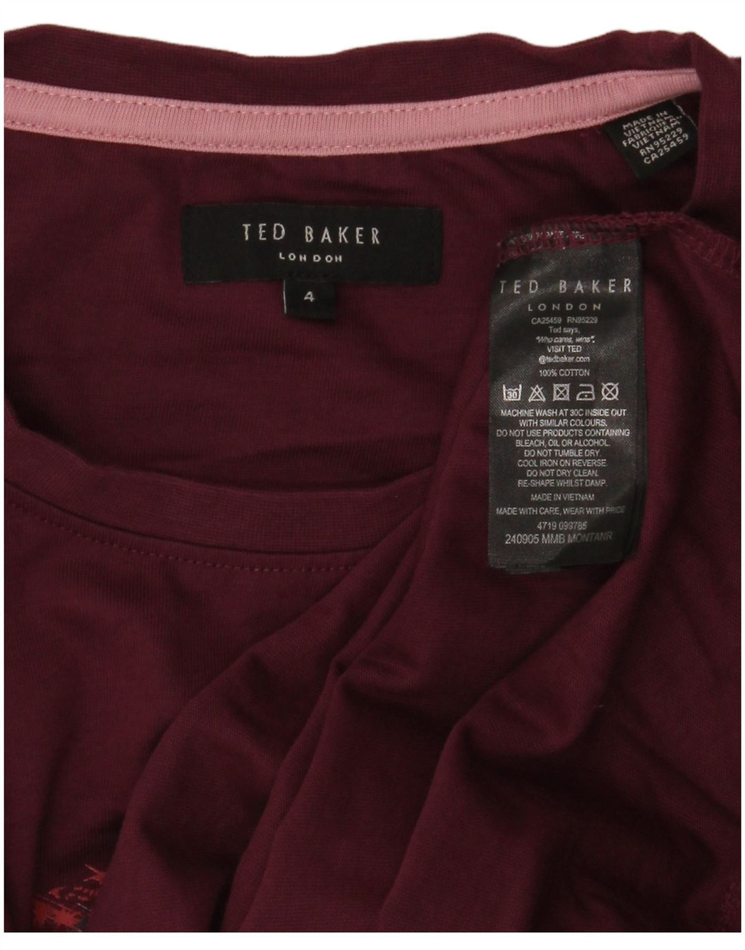 Мужская футболка с рисунком Ted Baker, размер 4, большой темно-бордовый хлопок