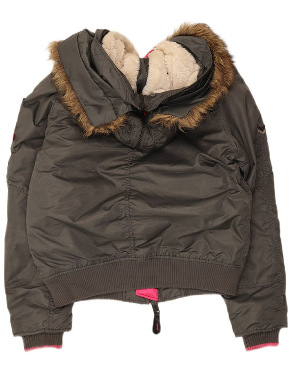 Женская утепленная куртка-авиатор Superdry с капюшоном UK 14, средний серый нейлон