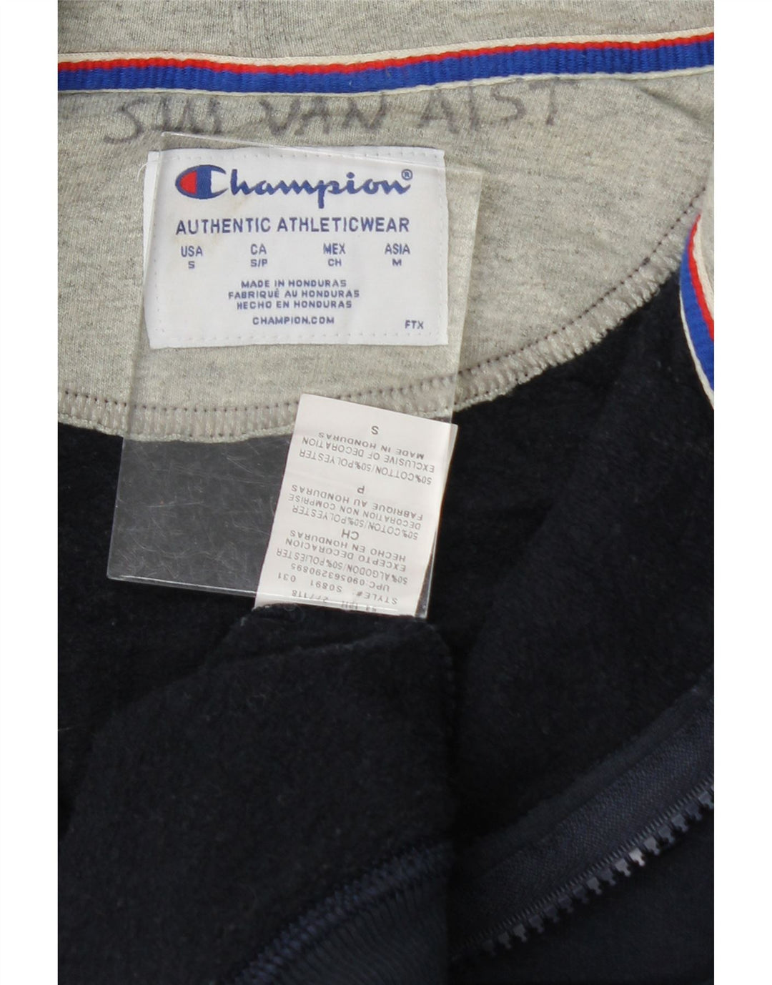 CHAMPION Mens Zip Hoodie Sweater Small Navy Blue Cotton Vintage Champion and Second-Hand Champion from Messina Hembry 
