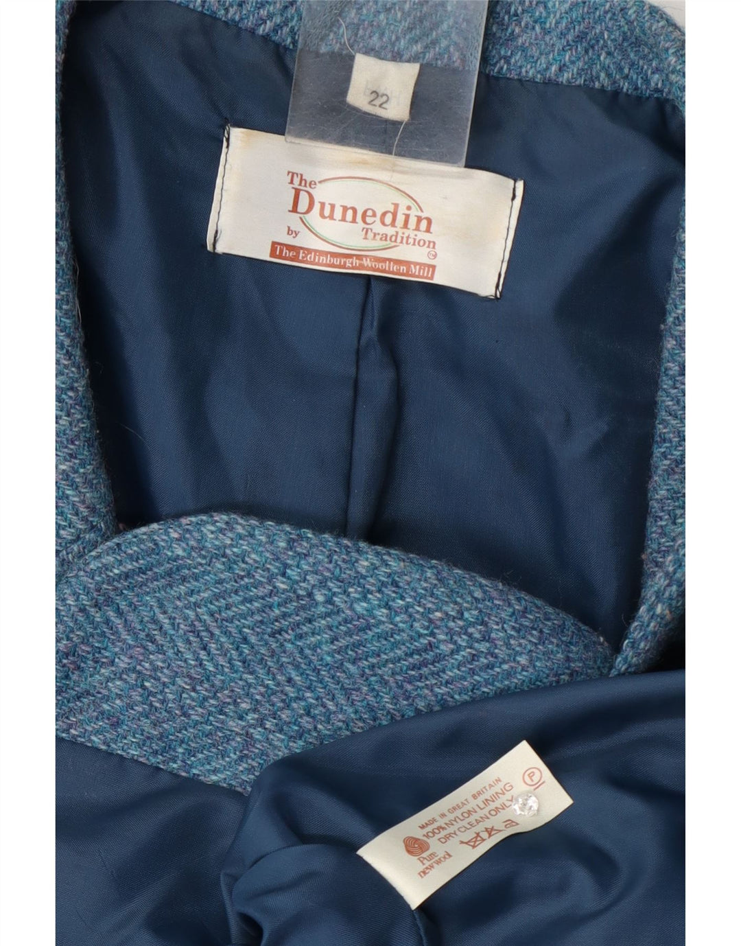 Женский блейзер Dunedin на 2 пуговицах, Великобритания, 22, 3XL, синий, шерсть с узором «в ёлочку»