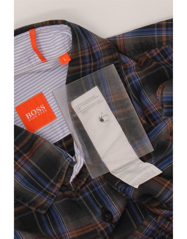Мужская рубашка Hugo Boss, большая черная клетка, хлопок