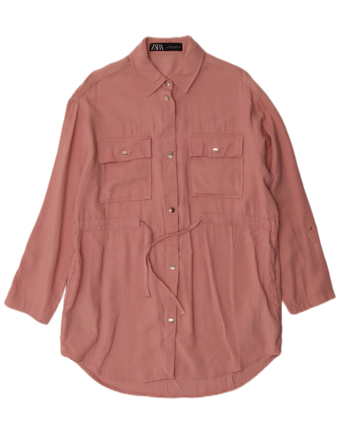 Женское платье-рубашка оверсайз Zara UK 10, маленькое розовое из вискозы