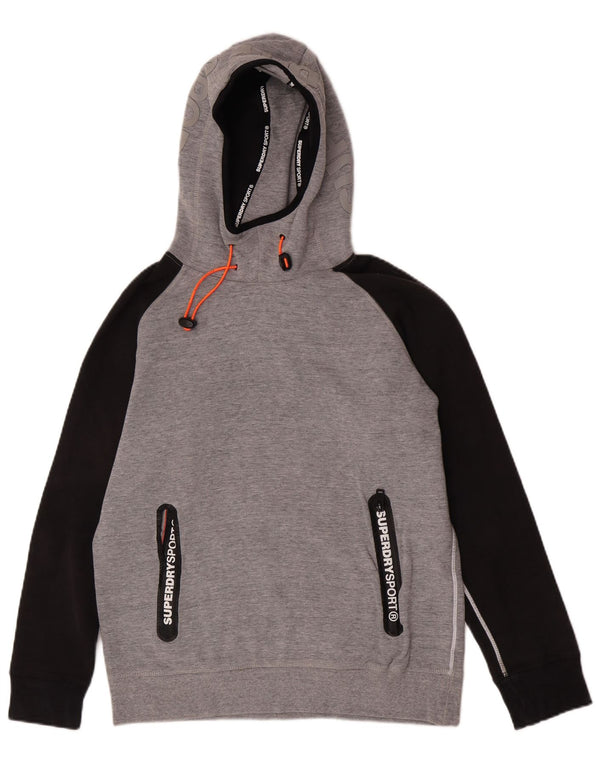 Superdry Womens Graphic Hoodie Jumper UK 18 XL Grey Colourblock Cotton