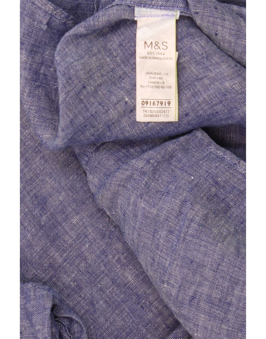 Женская рубашка Marks & Spencer UK 12, льняная, средний синий