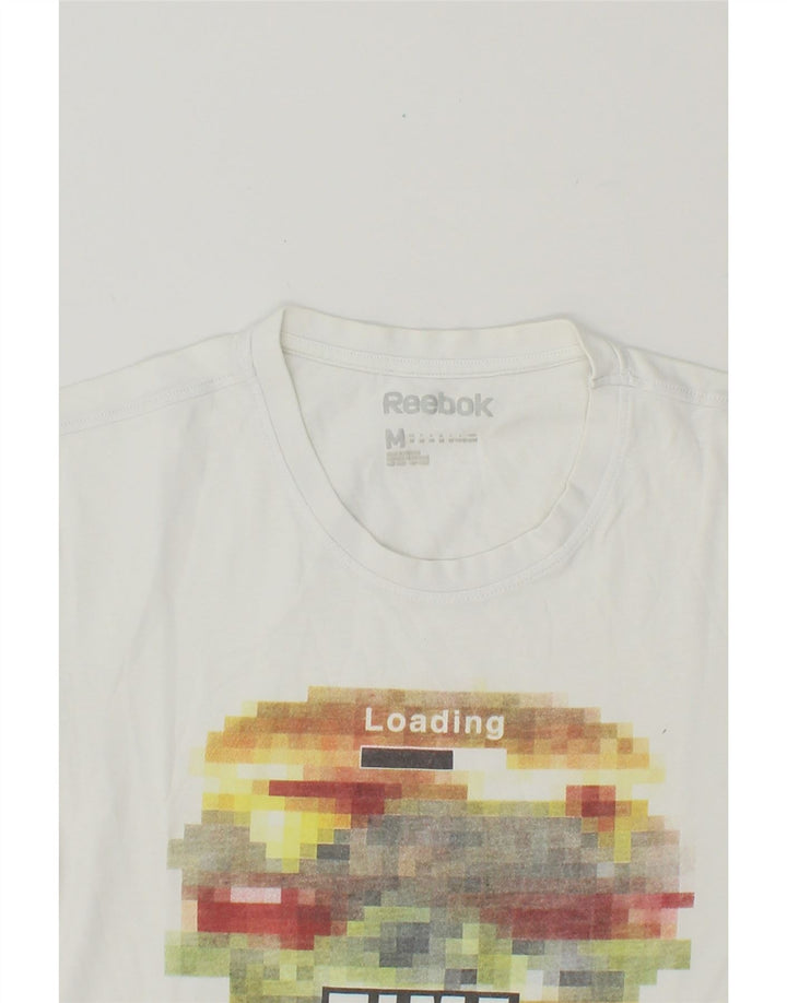 REEBOK Womens Graphic T-Shirt Top UK 12 Medium White Cotton Vintage Reebok and Second-Hand Reebok from Messina Hembry 
