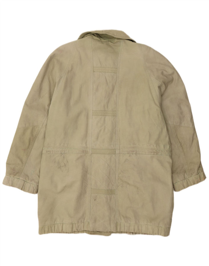 Винтажное женское кожаное пальто оверсайз EU 44 XL, зеленое кожаное