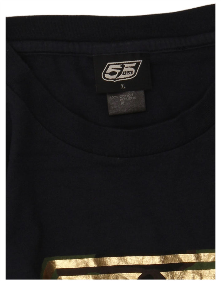 Мужской топ с рисунком DIESEL с длинным рукавом XL, темно-синий, хлопок