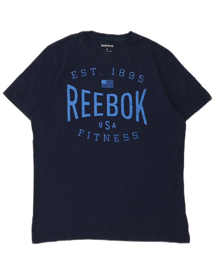 Мужская футболка с рисунком Reebok, большой темно-синий хлопок