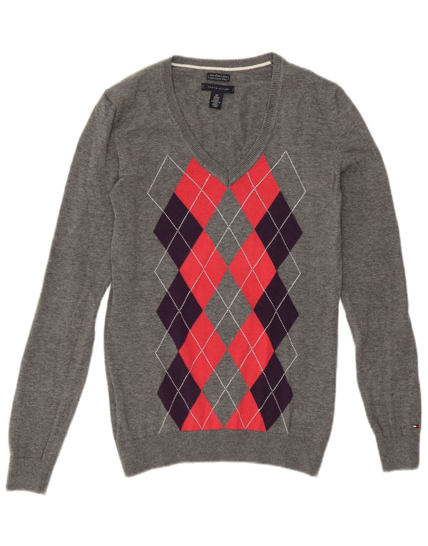 TOMMY HILFIGER Женский джемпер с v-образным вырезом UK 6 XS Серый Argyle/Diamond