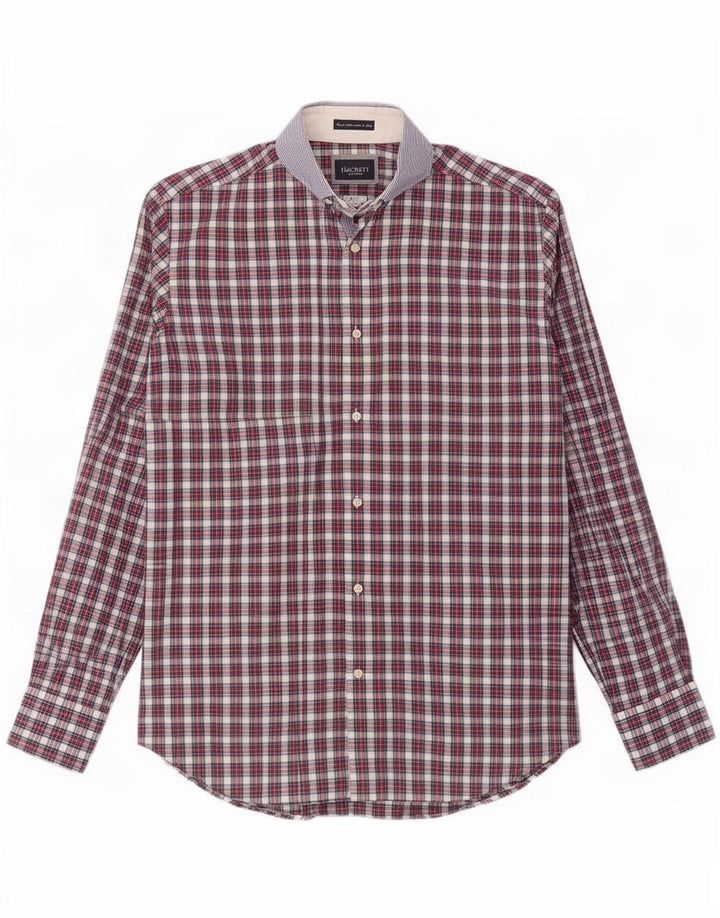 Hackett Мужская рубашка узкого кроя, маленькая красная клетка, хлопок