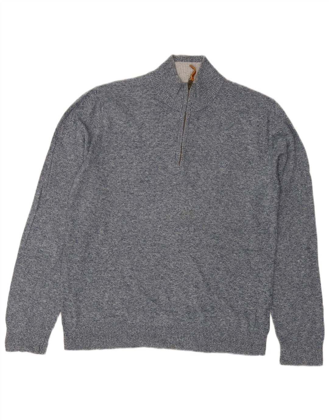 Мужской джемпер с воротником на молнии для толстого лица, классический хлопковый свитер среднего синего цвета в крапинку