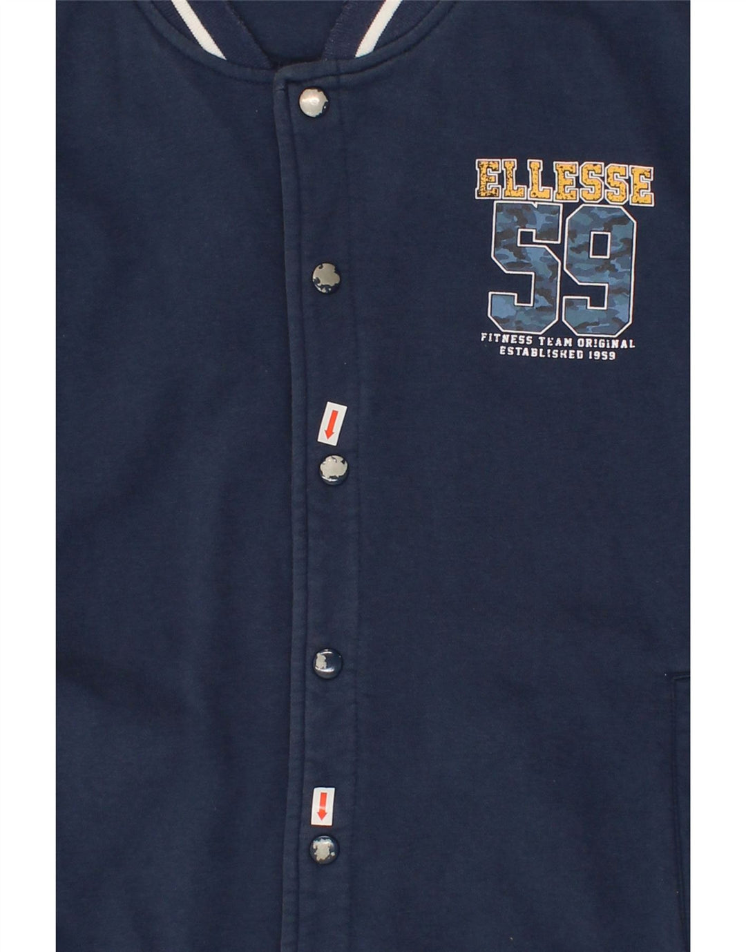 ELLESSE Boys Graphic Varsity Jacket 13-14 Years XL Navy Blue Colourblock Vintage Ellesse and Second-Hand Ellesse from Messina Hembry 