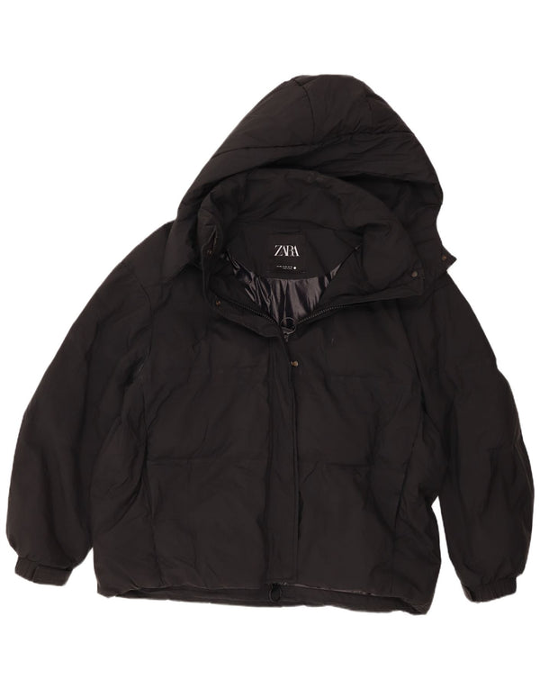 Женская пуховая куртка оверсайз с капюшоном Zara UK 18 XL, черная
