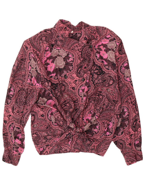 Женская блузка-рубашка оверсайз VINTAGE UK 14, большой розовый цветочный вискоза