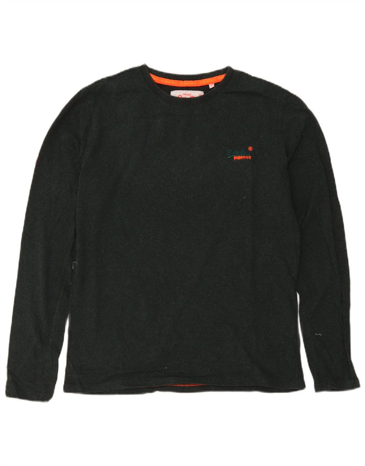 Мужской топ Superdry с длинным рукавом, средний зеленый хлопок, хлопок