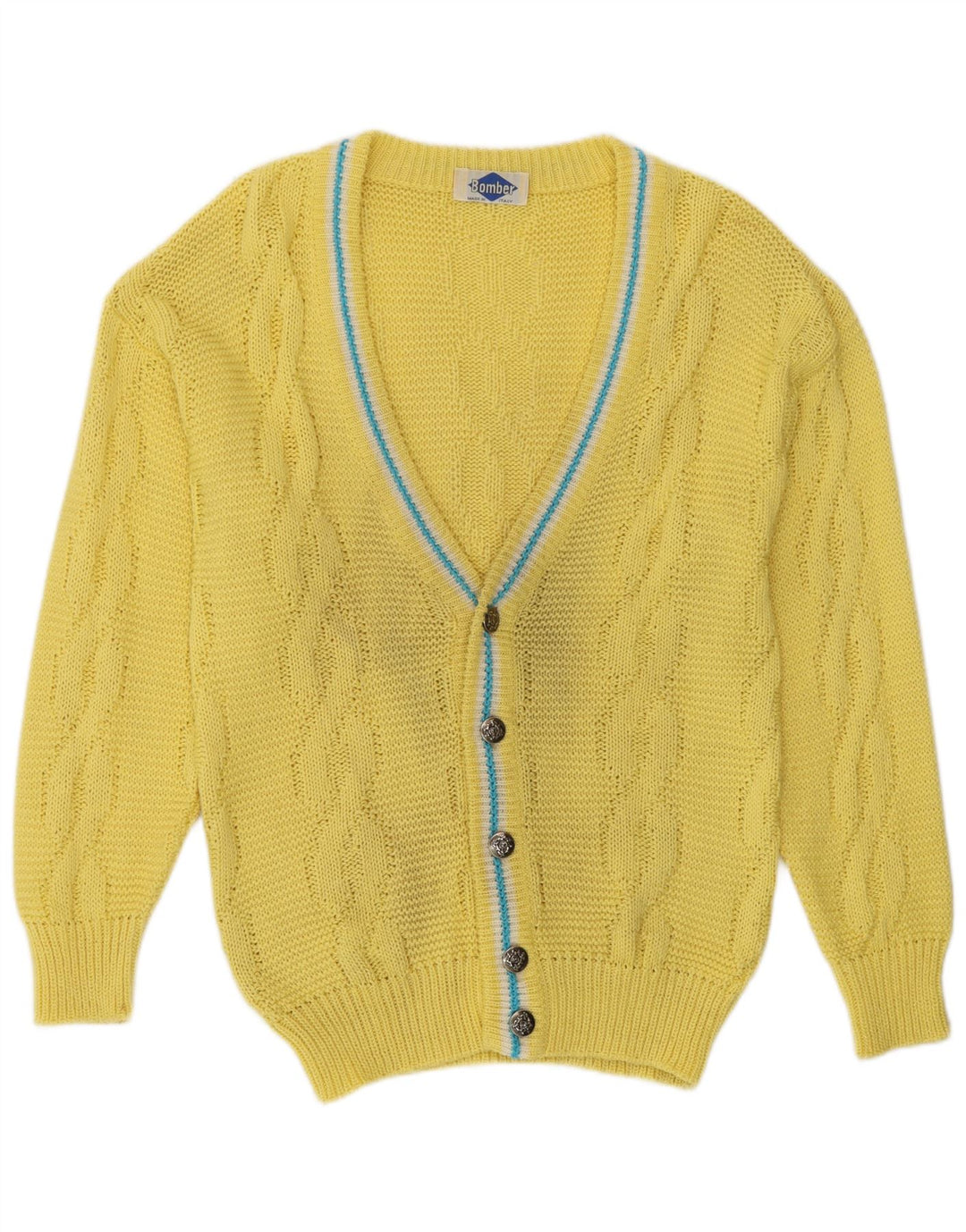 Винтажный мужской кардиган-свитер среднего желтого цвета