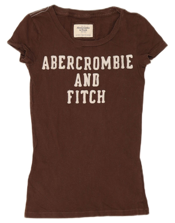 Женская футболка с рисунком Abercrombie & Fitch Top UK 4 XS, коричневый хлопок