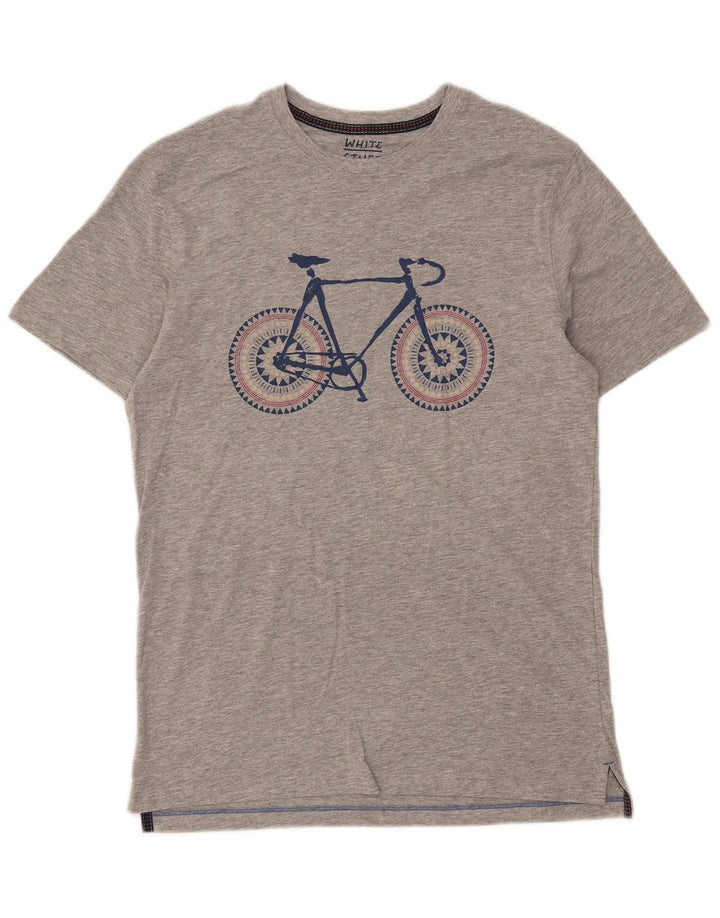 WHITE STUFF Mens Graphic T-Shirt Top Small Grey Cotton