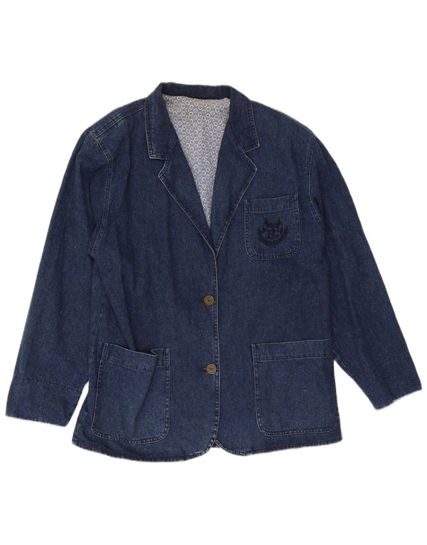 Blues Club Womens 2 Button Denim Blazer Jacket UK 16 Large Navy Blue Cotton