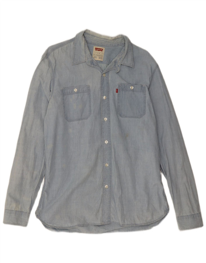 Мужская джинсовая рубашка Levi's, большая синяя хлопковая ткань