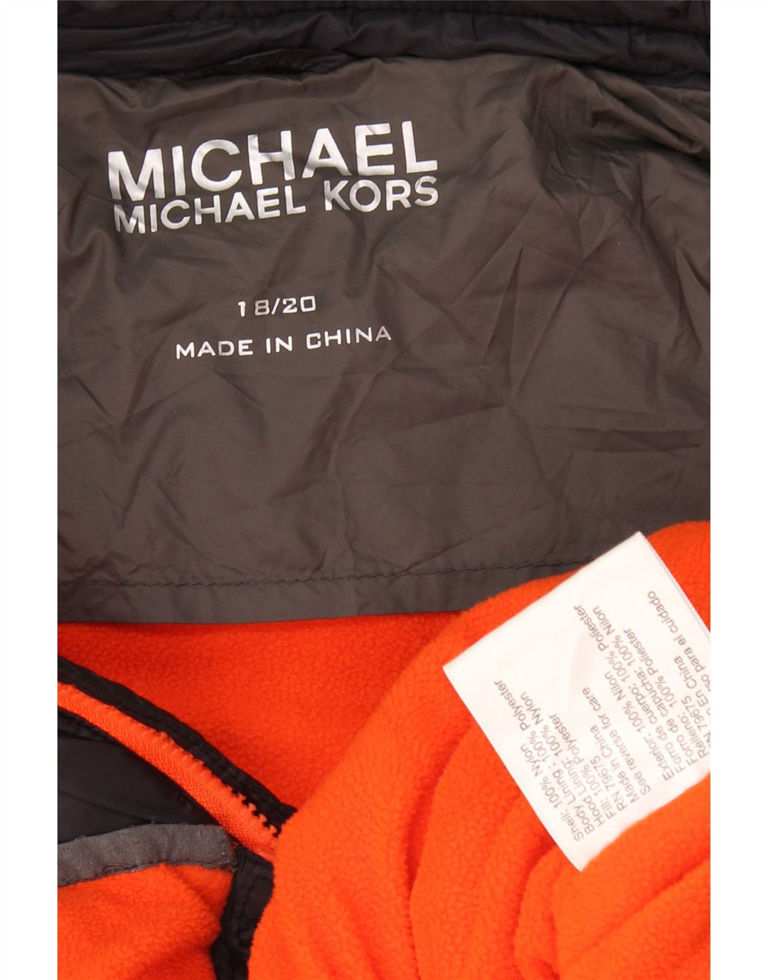 Утепленная куртка с капюшоном MICHAEL KORS для мальчиков 15–16 лет, серая, нейлон с цветными блоками