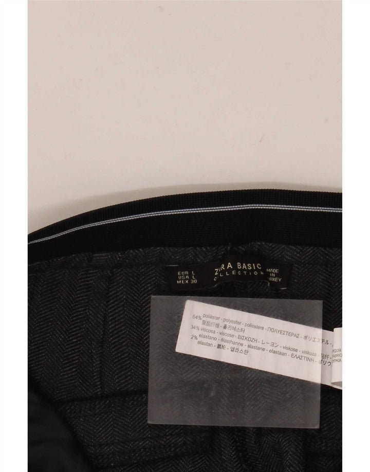 Женские узкие брюки-чинос Zara W30 L28, черные, полиэстер с узором «в ёлочку»