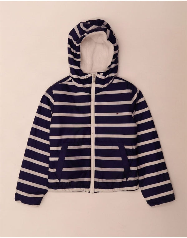 Двусторонняя куртка с капюшоном Tommy Hilfiger для девочек 6–7 лет, маленькая, темно-синяя