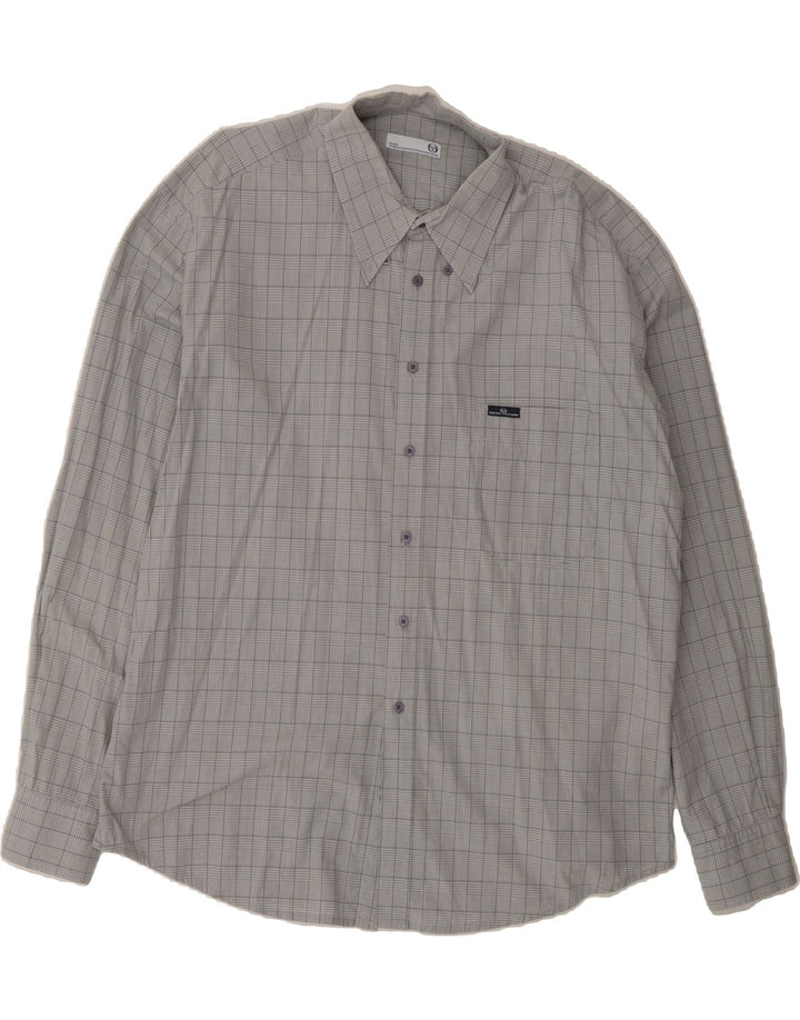 SERGIO TACCHINI Mens Shirt 2XL Grey Check Cotton Vintage Sergio Tacchini and Second-Hand Sergio Tacchini from Messina Hembry 