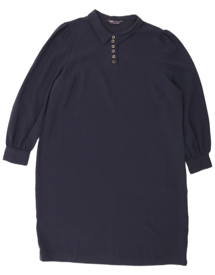 Женское платье прямого кроя с длинными рукавами Marks & Spencer UK 18 XL, темно-синий полиэстер