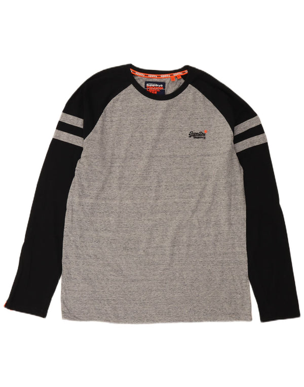 Мужской топ Superdry с длинным рукавом XL, цветной блок, серый